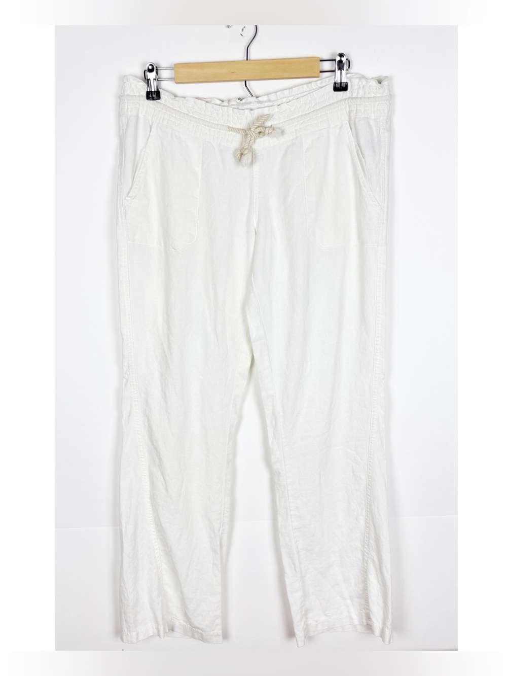 Roxy Pants Linen Blend White Wide Leg Size Medium Beach Summer Resortwear